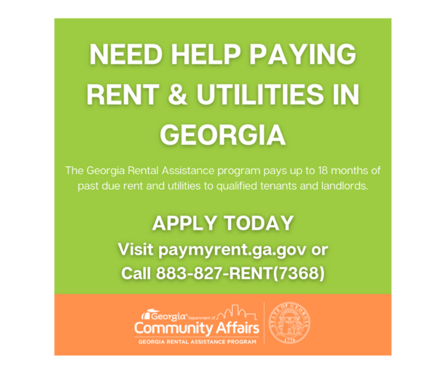 A graphic with information about the Georgia Rental Assistance Program.