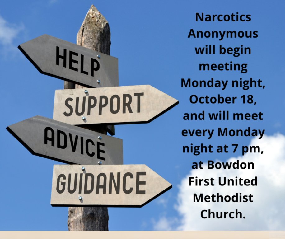 A graphic for a Narcotics Anonymous support Group in Bowdon, Georgia.