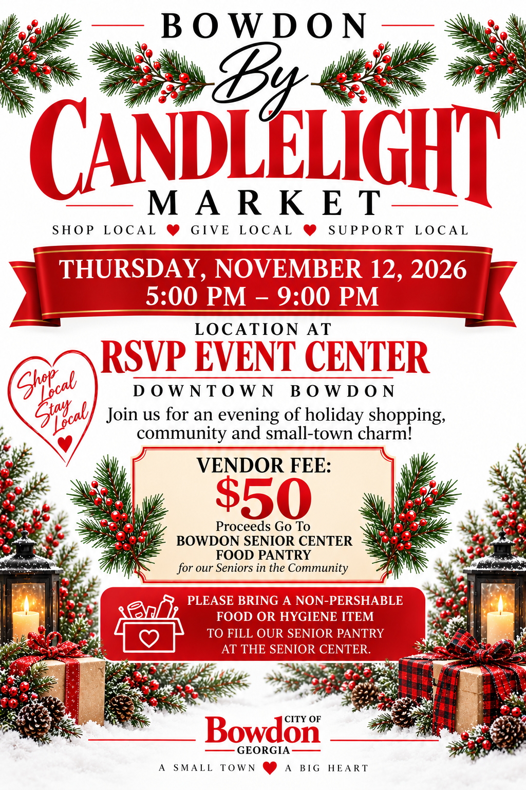 A graphic of the Bowdon by Candlelight Market event.